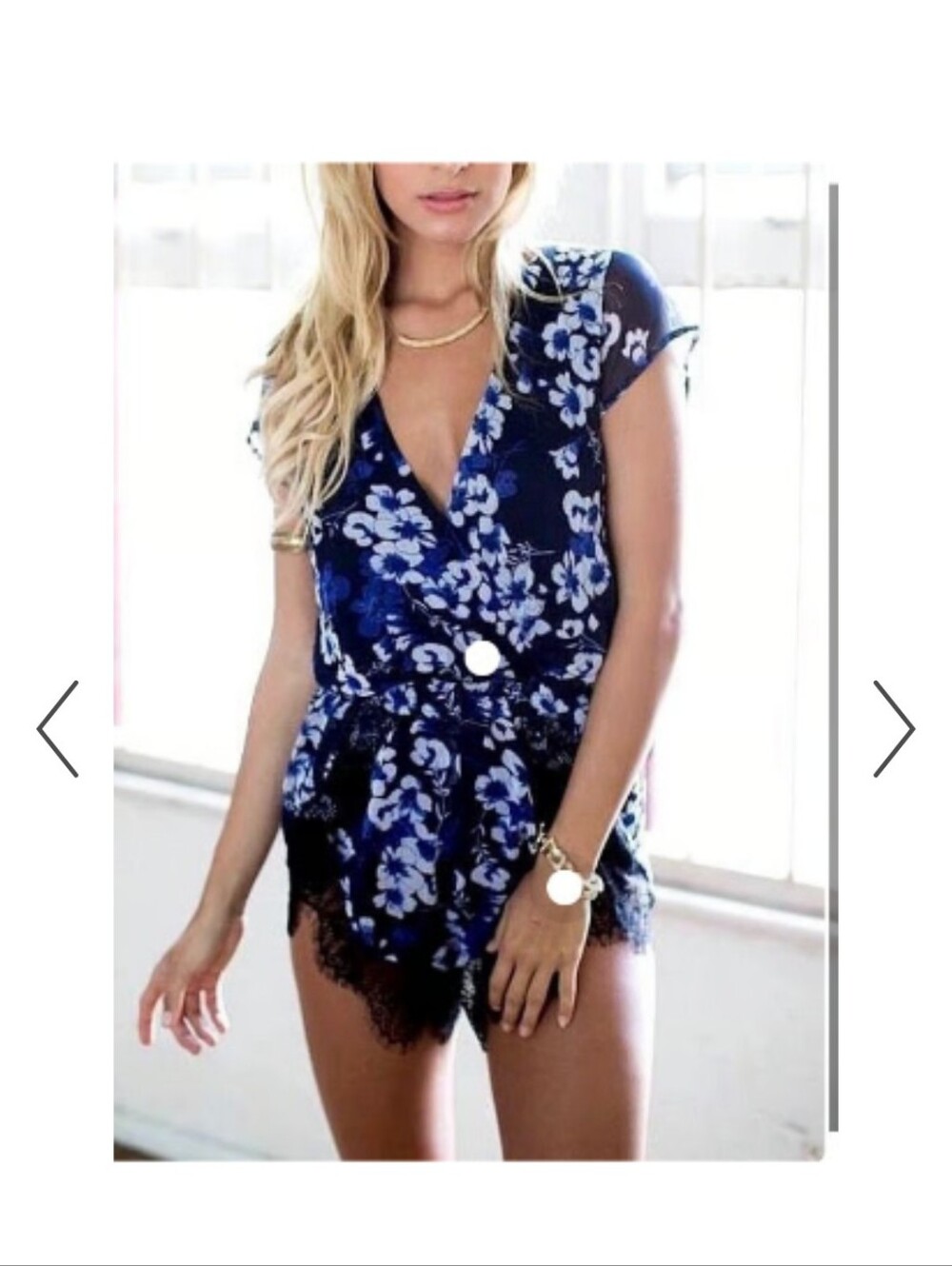 Hello Molly Blue Floral Lace-Trim Romper